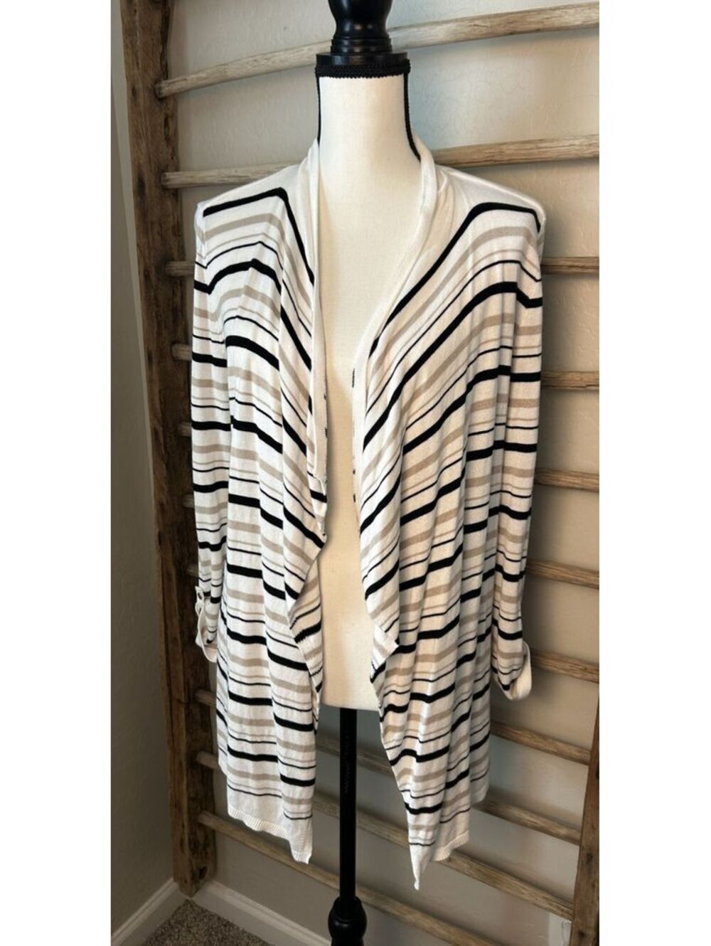 WHBM Women's Medium Striped Rayon Cardigan Sweater